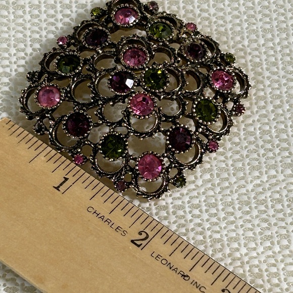 Sarah Coventry “Austrian Lites” Pink and Green Vintage Brooch - Picture 2 of 6